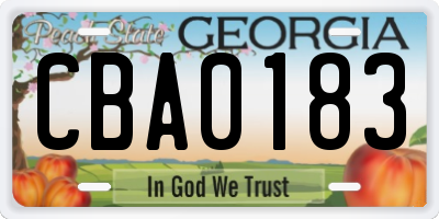 GA license plate CBA0183