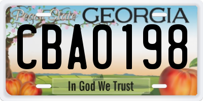GA license plate CBA0198
