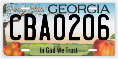 GA license plate CBA0206