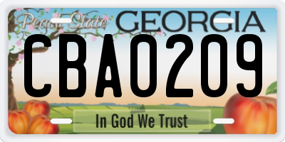 GA license plate CBA0209