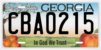 GA license plate CBA0215