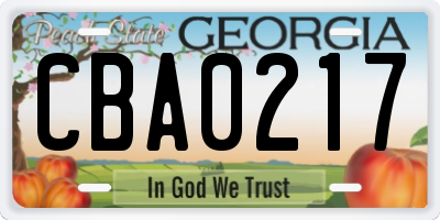 GA license plate CBA0217