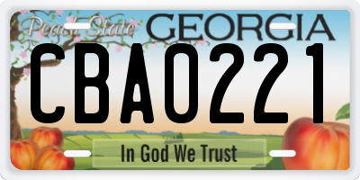 GA license plate CBA0221