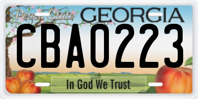 GA license plate CBA0223