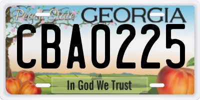 GA license plate CBA0225