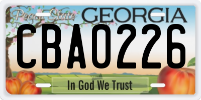 GA license plate CBA0226