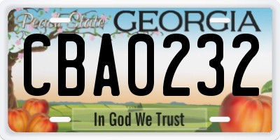 GA license plate CBA0232