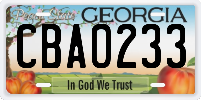 GA license plate CBA0233