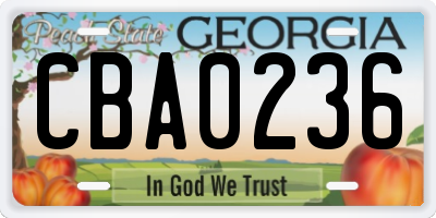 GA license plate CBA0236