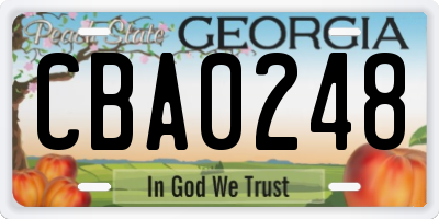 GA license plate CBA0248