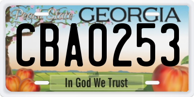 GA license plate CBA0253