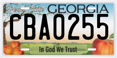 GA license plate CBA0255