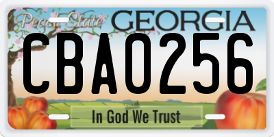 GA license plate CBA0256