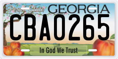 GA license plate CBA0265