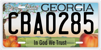 GA license plate CBA0285