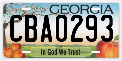 GA license plate CBA0293
