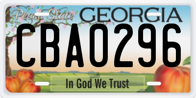 GA license plate CBA0296