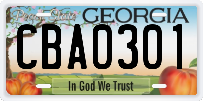 GA license plate CBA0301