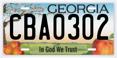 GA license plate CBA0302