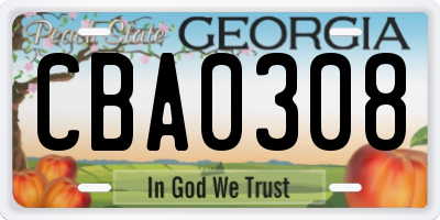 GA license plate CBA0308