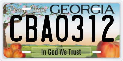 GA license plate CBA0312