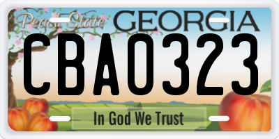 GA license plate CBA0323