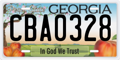 GA license plate CBA0328