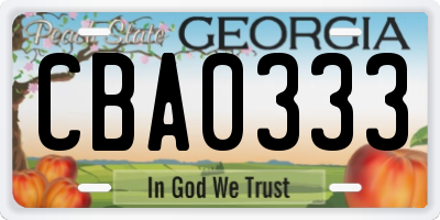 GA license plate CBA0333