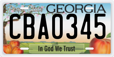 GA license plate CBA0345