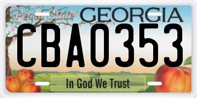 GA license plate CBA0353