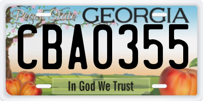 GA license plate CBA0355