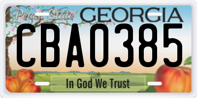 GA license plate CBA0385