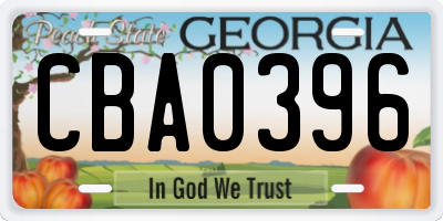 GA license plate CBA0396