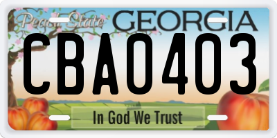 GA license plate CBA0403