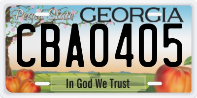 GA license plate CBA0405