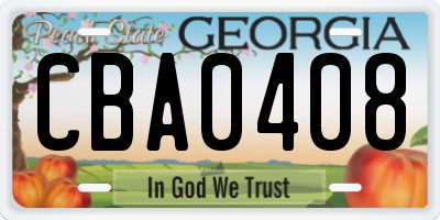 GA license plate CBA0408