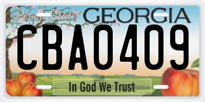 GA license plate CBA0409