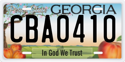 GA license plate CBA0410