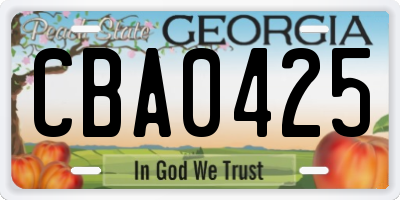 GA license plate CBA0425