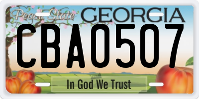 GA license plate CBA0507