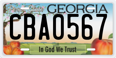 GA license plate CBA0567