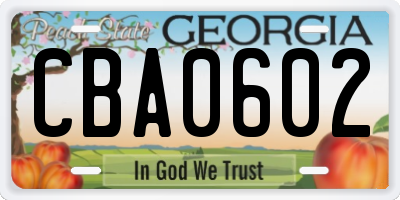 GA license plate CBA0602