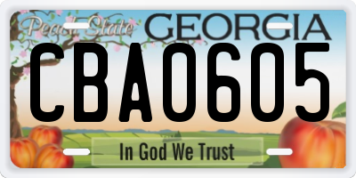 GA license plate CBA0605