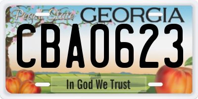 GA license plate CBA0623