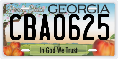 GA license plate CBA0625