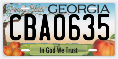 GA license plate CBA0635