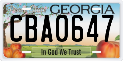 GA license plate CBA0647