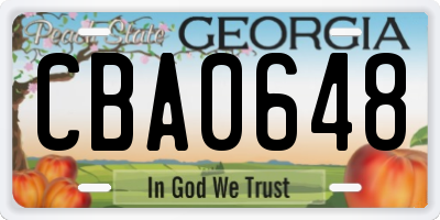 GA license plate CBA0648