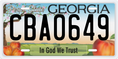 GA license plate CBA0649