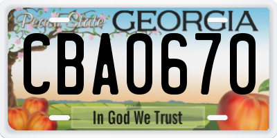 GA license plate CBA0670